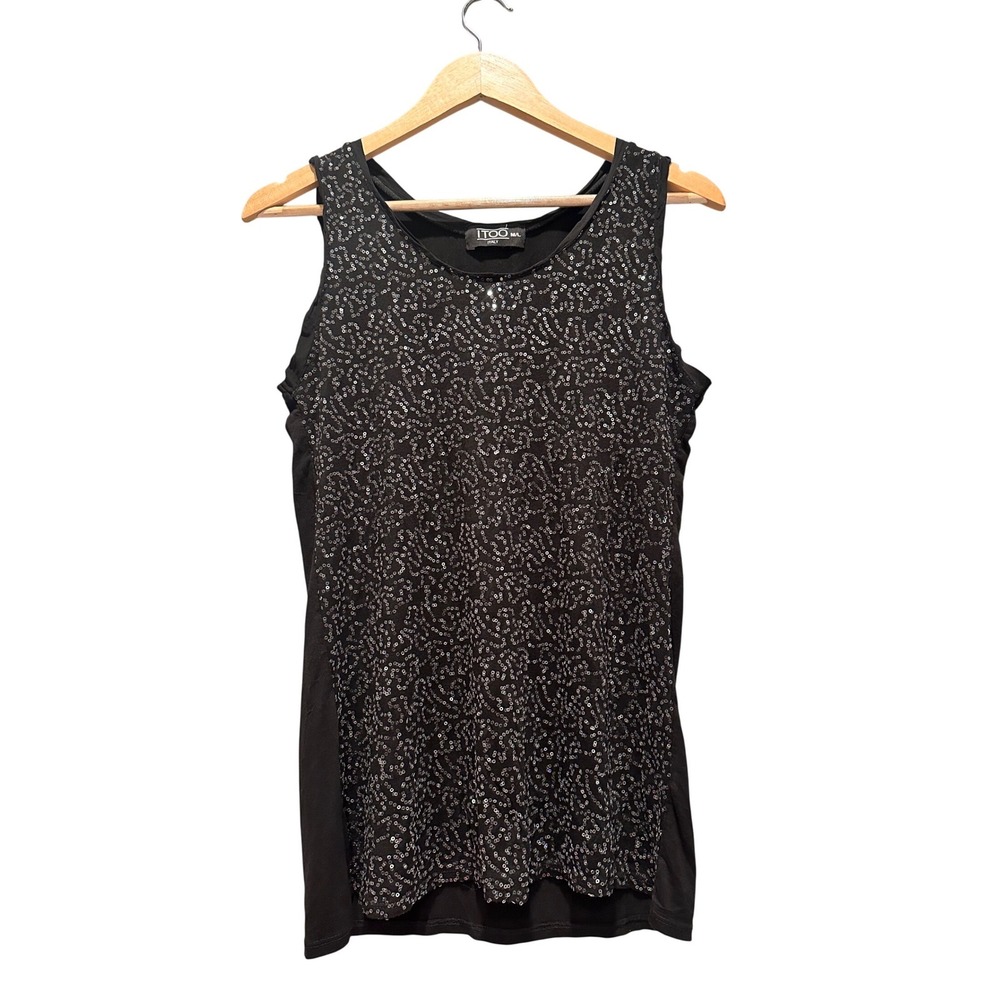 ITOO‎ Italy Black Sequin Tank Top Made in Italy Stretch Party Shirt M/L